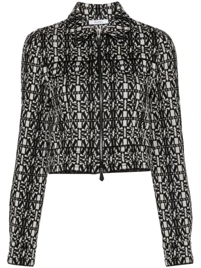 Max Mara Women White Geometric Pattern Jacket In Black