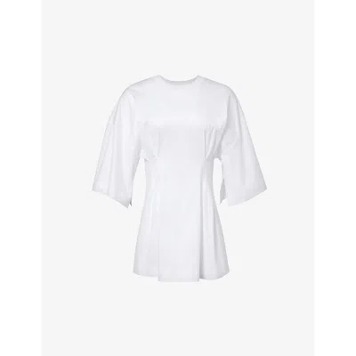 Max Mara Womens White Giotto Pleated-waist Cotton-jersey Mini Dress