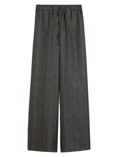 Max Mara Women's Wide Fit Printed Silk Trousers In Gray