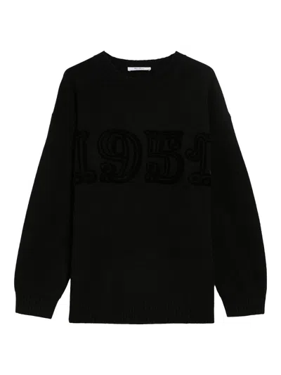 Max Mara Cashmere Wool Oversized Ribbed Crewneck Sweatshirt In Black