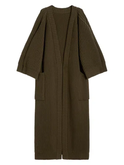Max Mara Long Knit Cardigan Patch Pockets In Brown