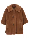 Max Mara Wool Buttoned Cape With Faux Fur Texture