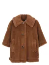 Max Mara Wool Buttoned Cape With Faux Fur Texture In Camel