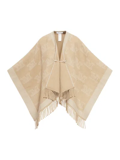 Max Mara Women Wool Cape With Monogram  In Cream