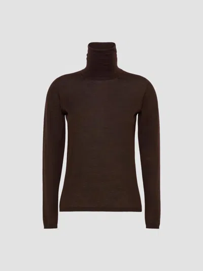Max Mara Women's Wool Yarn Polo Neck Sweater In Dark Brown
