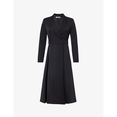 Max Mara Womens Black Diorama Peak-lapel Wool-blend Midi Dress