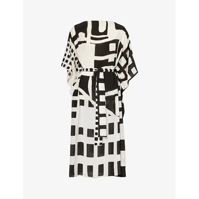Max Mara Rossana Geometric-pattern Silk Maxi Dress In White