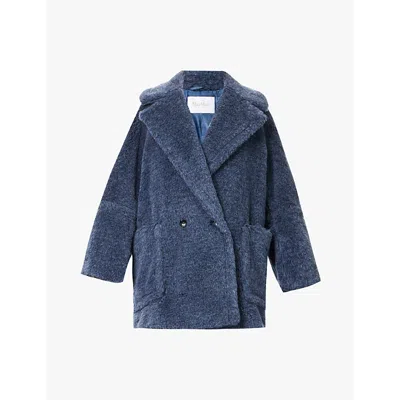 Max Mara Womens Tedgirl1 Double-breasted Relaxed-fit Wool-blend Coat Blue Jeans