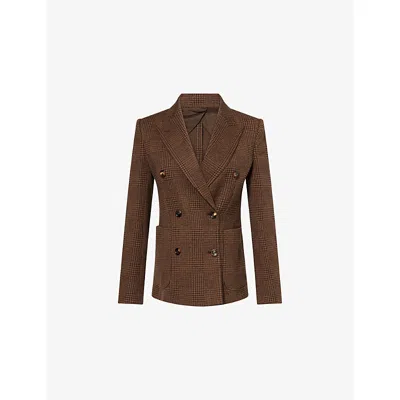 Max Mara Womens Chocolate Zulma Double-breasted Cotton-blend Blazer In Brown