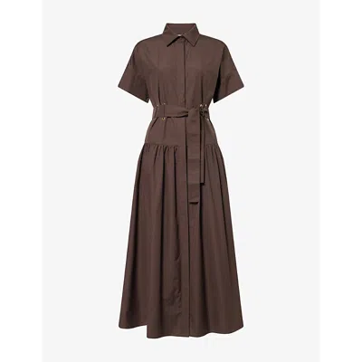 Max Mara Womens Agoraio Short-sleeves Cotton-poplin Maxi Dress Coffee In Brown