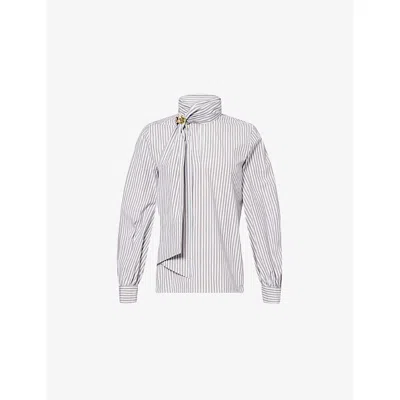 Max Mara Womens Hazelnut Brown Disco Striped Stretch-cotton Blouse