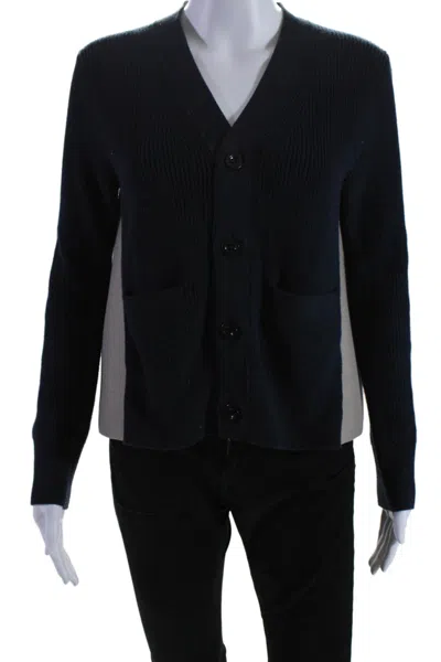 Max Mara Womens Four Button Ribbed Cardigan Sweater Jacket Brown Navy In Blue