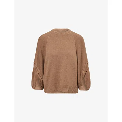 MAX MARA WOMENS HAZELNUT BROWN AMPEX ROUND-NECK WOOL AND CASHMERE-BLEND JUMPER XS