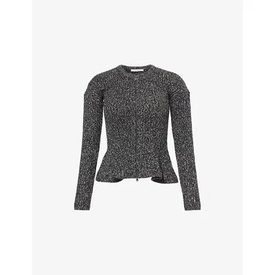 Max Mara Womens White Black Kim Flared Stretch-wool Blend Cardigan In Blue