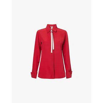 Max Mara Womens Red Apollo Embellished Silk Shirt