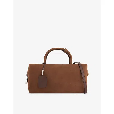 Max Mara Womens Dark Brown Brand-embossed Large Nubuck-leather Tote Bag