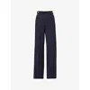 Max Mara High Waist Straight Leg Trousers With Front Pleats In Ultramarine