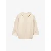 Max Mara Hooded Sweater With Button-detail Sleeves In Wool-cashmere Blend In Neutral