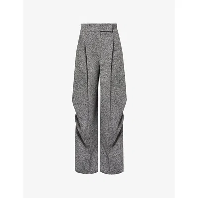Max Mara Womens White Black Simone Wide-leg Wool-and-silk Trousers In Gray