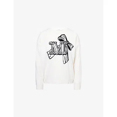 MAX MARA WOMENS WHITE ZURLO BRAND-EMBROIDERED WOOL AND CASHMERE-BLEND JUMPER