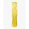 Max Mara Front Draped Dress With Metal Ring Accent In Yellow