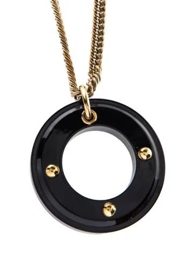 Pre-owned Max Mara Wood Studded Long Pendant Necklace, 59" In Black