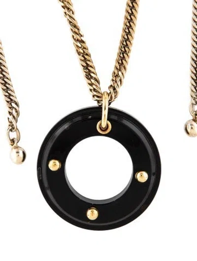 Pre-owned Max Mara Wood Studded Long Pendant Necklace, 60" In Black