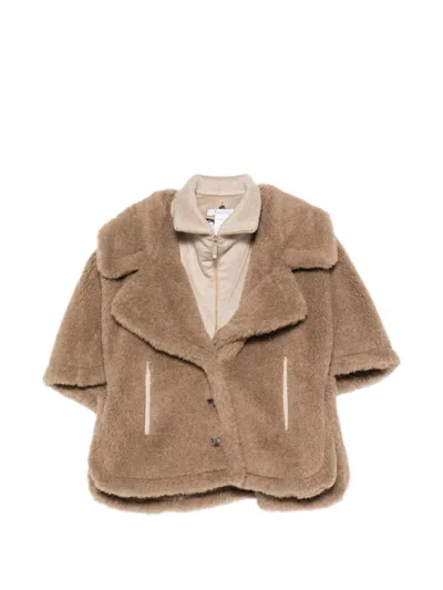 Max Mara Wool And Alpaca Teddy Cape In Neutral
