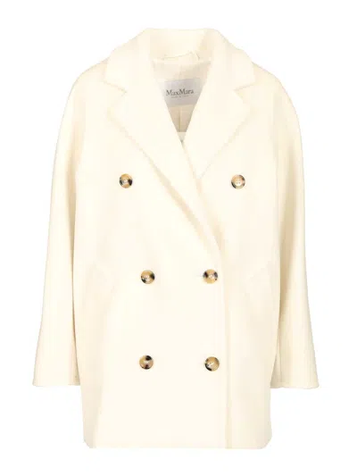 Max Mara Wool And Cashmere Beaver Coat Coats White In Neutral
