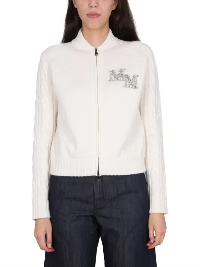 Max Mara Wool And Cashmere Bomber Jacket In Beige In White