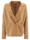 Max Mara Double-breasted Jacket With Textured Knit In Beige