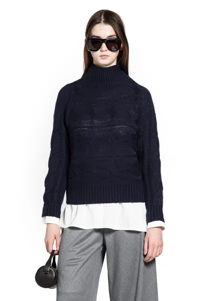 Max Mara Wool And Cashmere Cable Knit Turtleneck In Blue