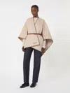 Max Mara Belted Whipstitched Embroidered Wool Cape In Neutral