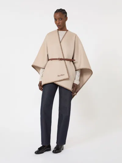 Max Mara Wool And Cashmere Cape With Belt In Neutral