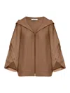 Max Mara Knitwear Hooded Cardigan With Button And Ribbed Hem In Brown