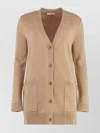 Max Mara Wool And Cashmere Cardigan With Embroidered Detail In Nude