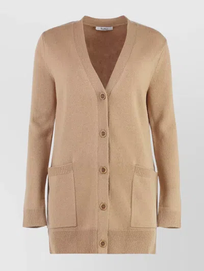 Max Mara Wool And Cashmere Cardigan With Embroidered Detail In Nude