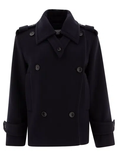 Max Mara Navy Blue Laveno Short Coat In Beige