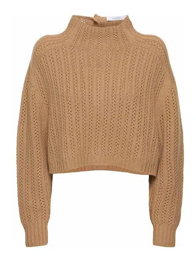 Max Mara Wool And Cashmere Crop Sweater In Brown