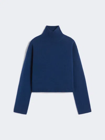 Max Mara Wool And Cashmere Cropped Polo-neck Sweater In Blue