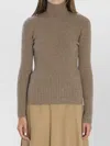 Max Mara Wool And Cashmere High Neck Knit Top In Green