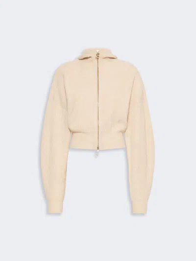 Max Mara Wool And Cashmere Hooded Cardigan In Beige