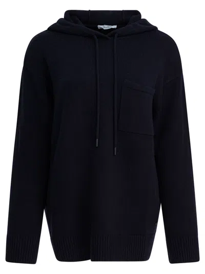 MAX MARA WOOL AND CASHMERE HOODED SWEATER KNITWEAR BLUE