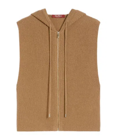 Max Mara Wool And Cashmere Hooded Vest In Brown
