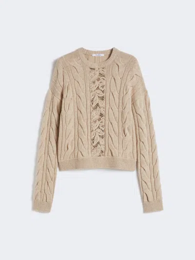 Max Mara Wool And Cashmere Jumper With Lace In Brown
