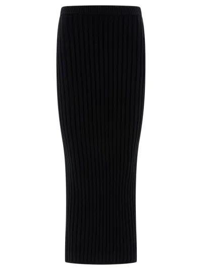 Max Mara Seta Ribbed Wool-blend Maxi Pencil Skirt In Black