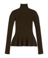 Max Mara Wool And Cashmere Peplum Turtleneck In Black