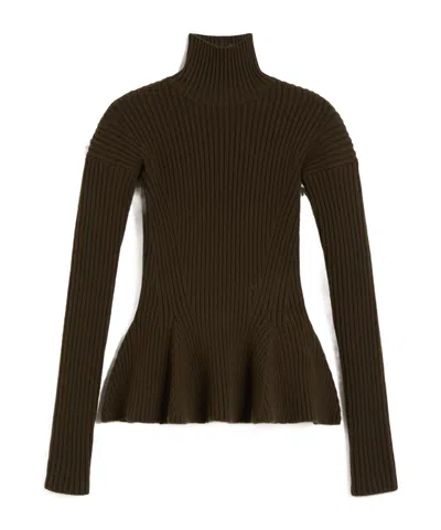 Max Mara Wool And Cashmere Peplum Turtleneck In Black