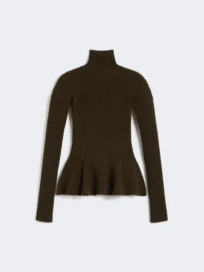 MAX MARA WOOL AND CASHMERE PEPLUM TURTLENECK