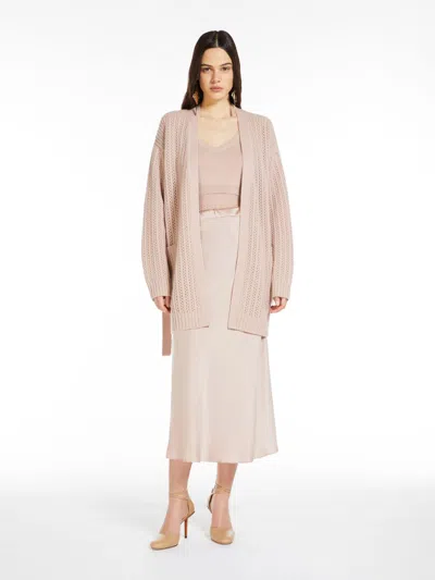 Max Mara Wool And Cashmere Ribbed Cardigan In Neutral
